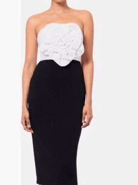 BRAND NEW Betsy & Adam Strapless Black and White Floral Appliqué Pencil Dress